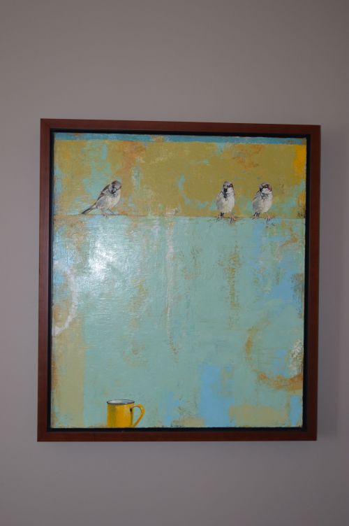 Three Sparrows and a Cup, by Byron Gin