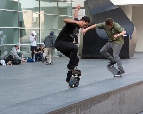 In front of the Barcelona Museum of Contemporary Art