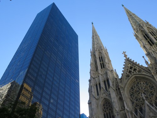 The New York Palace (that's our place on the 32nd floor) and St. Patrick's Cathedral
