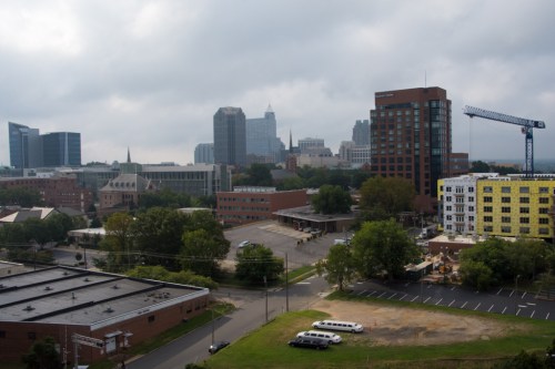 A new apartment building south of us is coming along in downtown Raleigh. Send us your tired, your poor, your huddled masses ....