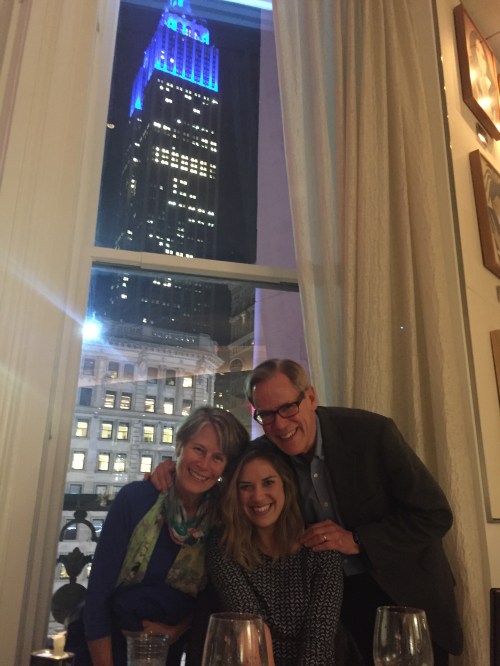 A window table at Stella 34, with the Empire State Building in the background